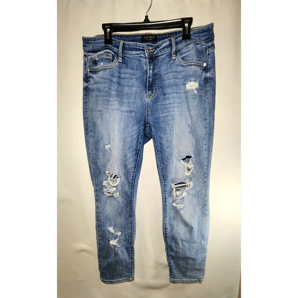 Judy Blue Womens Jeans Size 13/27 Boyfriend Fit Distressed Skinny Medium Wash